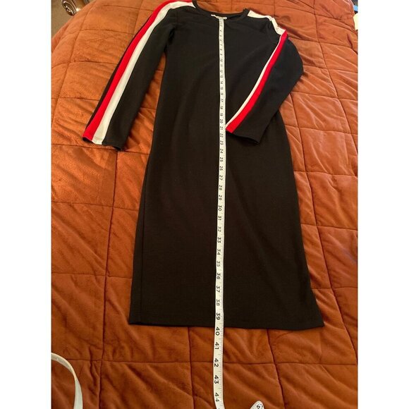Zara Trafaluc women’s sz S Black Long Sleeve Bodycon Dress ,Red & White Striped‎ - Picture 2 of 16